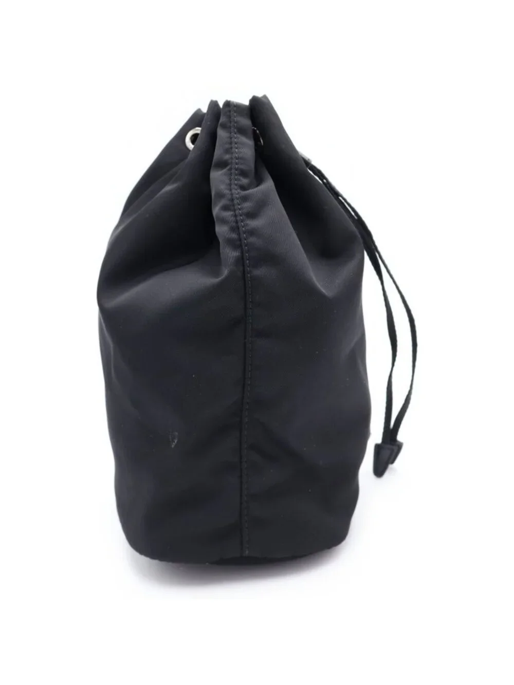 Prada Drawstring Pouch Triangle Logo Ri Nylon Tessuto Black
